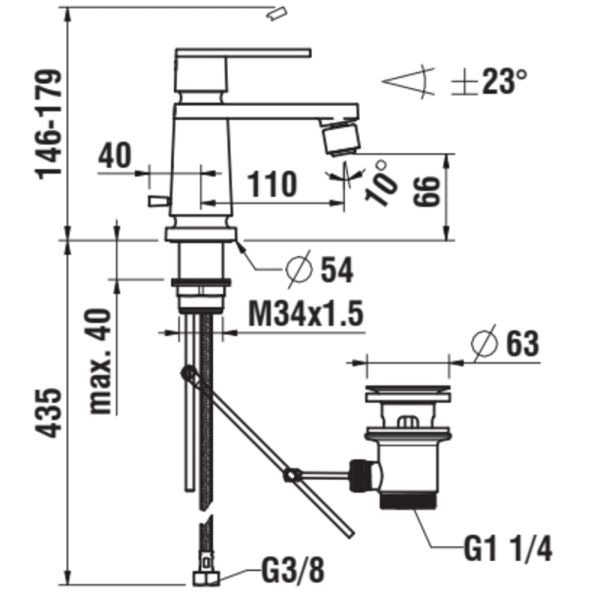 LAUFEN THE NEW CLASSIC Bidetová páková batéria, pevný výtok 110 mm, s automatickým výpustom, Chróm 100, HF900510100000