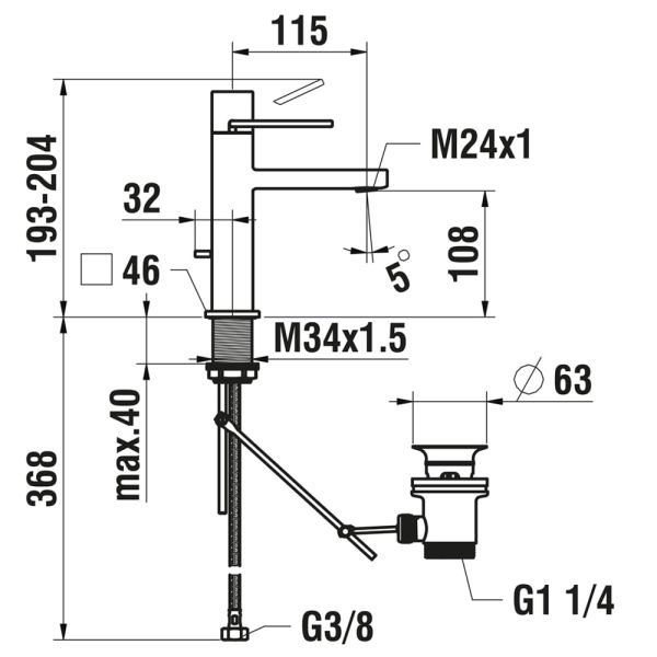 LAUFEN QUADRIGA Umývadlová páková batéria, pevný výtok 115 mm, s automatickým výpustom, PVD inox kartáčovaná oceľ 441, HF901101441000