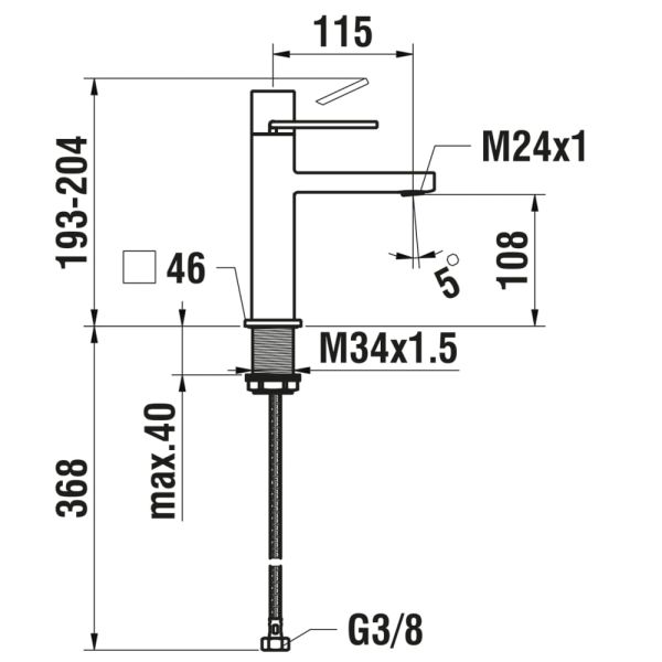 LAUFEN QUADRIGA Umývadlová páková batéria, pevný výtok 115 mm, PVD inox kartáčovaná oceľ 441, HF901102441000