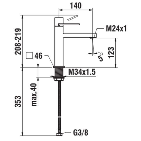 LAUFEN QUADRIGA Umývadlová páková batéria, pevný výtok 140 mm bez automatického výpustu, Chróm 100, HF901104100000