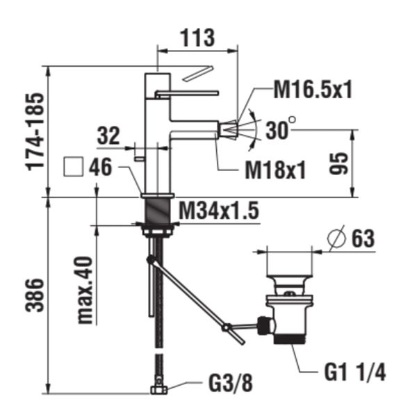 LAUFEN QUADRIGA Bidetová páková batéria, pevný výtok, s automatickým výpustom, Chróm 100, HF901110100000