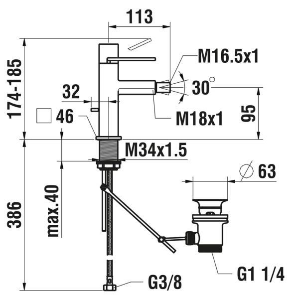 LAUFEN QUADRIGA Bidetová páková batéria, pevný výtok, s automatickým výpustom, kartáčovaná nerez oceľ, PVD inox kartáčovaná oceľ 441, HF901110441000