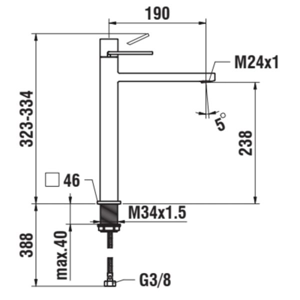 LAUFEN QUADRIGA Umyvadlová páková baterie vysoká, pevný výtok 190 mm, bez automatické výpusti, Chróm 100, HF901114100000