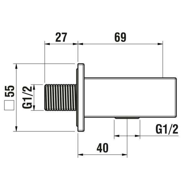 LAUFEN QUADRIGA Pripojenie sprchovej hadice 1/2" s nástenným držiakom ručnej sprchy, so zavzdušňovacím ventilom, PVD inox kartáčovaná oceľ 441, HF901169441000