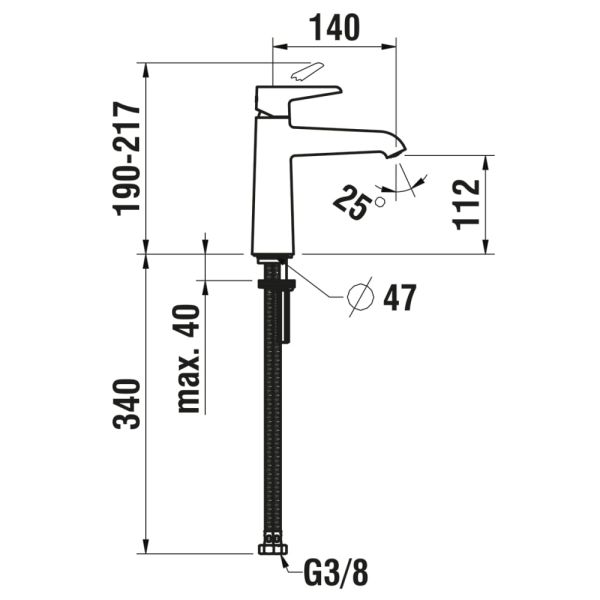 LAUFEN PURE Umývadlová páková batéria, pevný výtok 140 mm, bez automatického výpustu, PVD titán čierný mat 428, HF901704428000