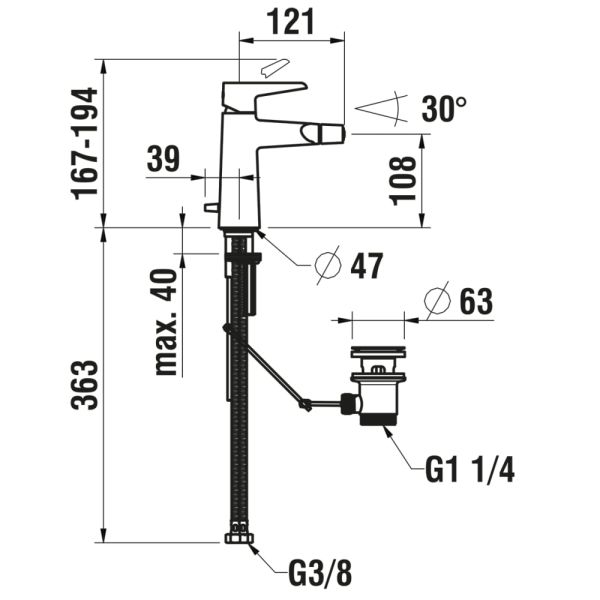 LAUFEN PURE Bidetová páková batéria, s automatickou výpusťou, PVD inox kartáčovaná oceľ 423, HF901710423000