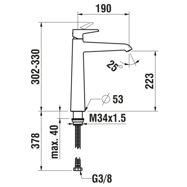 LAUFEN PURE Umývadlová páková batéria vysoká, pevný výtok 190 mm, bez automatického výpustu, PVD titán čierný mat 428, HF901714428000