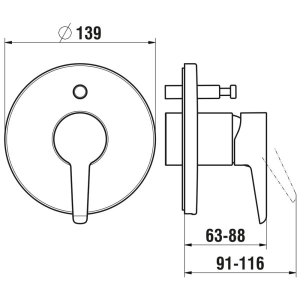 LAUFEN PURE Vrchná sada podomítkovej vaňovej/sprchovej batérie pre Simibox alebo Simibox Light, s prepínačom, PVD inox kartáčovaná oceľ 423, HF901779423000