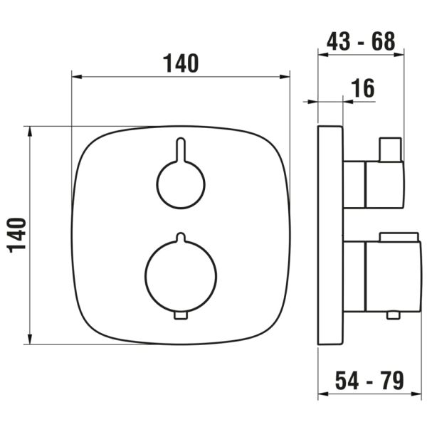 LAUFEN THERM Vrchná termostatická sada pre podomietkové vaňové/sprchové batérie s 2-cestným prepínačom, so zavzdušňovacím ventilom, Chróm 100, HF905385100000