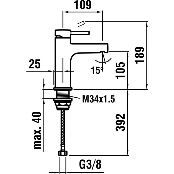 LAUFEN TWINPLUS Umývadlová páková batéria s výtokom 109 mm, prietok 5,7 l/min, s automatickou výpusťou, Chróm 100, HF905401100000