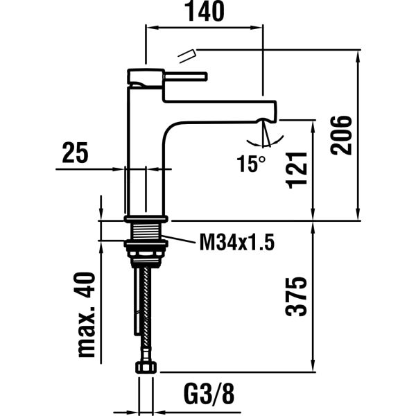 LAUFEN TWINPLUS Umývadlová páková batéria s výtokom 140 mm, prietok 5,7 l / min, bez automatickej výpuste, Chróm 100, HF905404100000