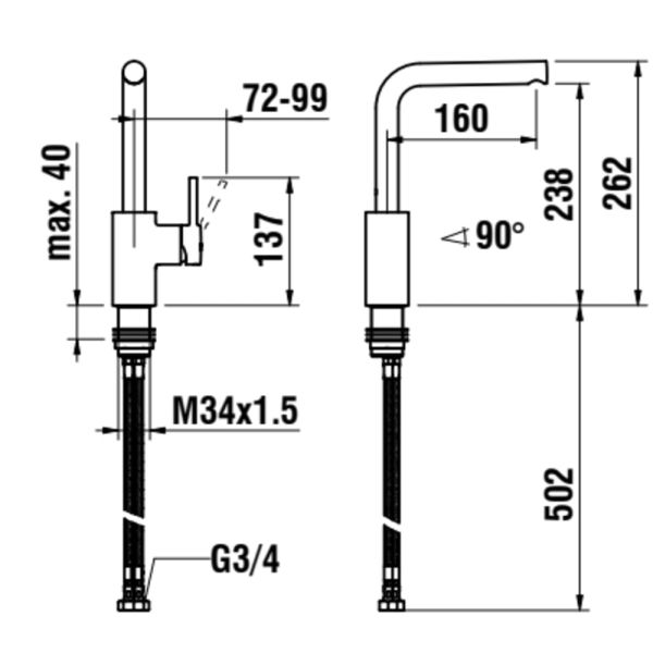 LAUFEN TWINPLUS Umývadlová batéria, Eco+, otocný výtok 160mm, bez automatickej výpuste, Chróm 100, HF905408100000