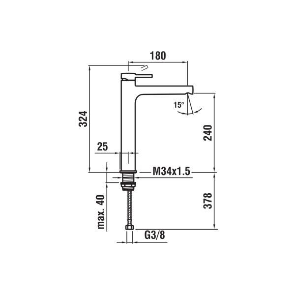 LAUFEN TWINPLUS Umývadlová páková batéria, pevný výtok 180 mm, výška 240 mm, bez automatickej výpuste, Chróm 100, HF905419100000