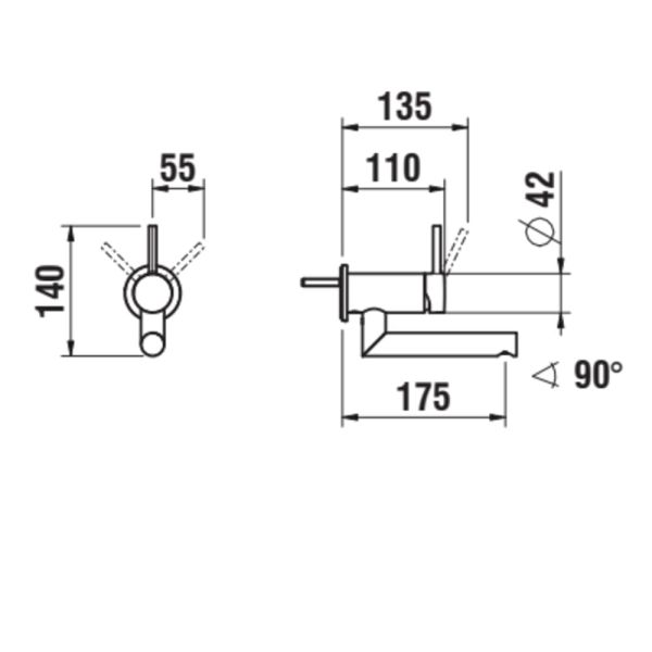 LAUFEN TWINPLUS Vrchný set podomietkovej umývadlovej batérie pre 1-bodové podomietkové teleso Simibox otočný výtok 175 mm, Chróm 100, HF905426100000
