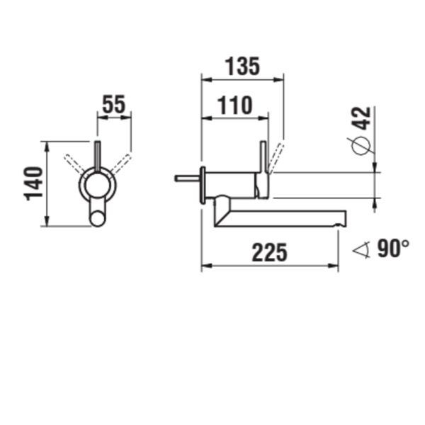 LAUFEN TWINPLUS Vrchný set podomietkovej umývadlovej batérie pre 1-bodové podomietkové teleso Simibox otočný výtok 225 mm, Chróm 100, HF905427100000