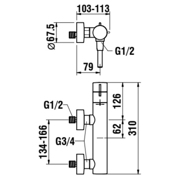 LAUFEN TWINPLUS Sprchová termostatická batéria, s príslušenstvom, Chróm 100, HF905451100600