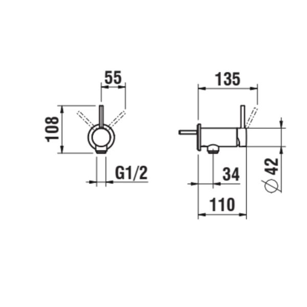 LAUFEN TWINPLUS Sprchová páková nástenná batéria pre podomietkové teleso Simibox 1-bodový, bez sprchového príslušenstva, Chróm 100, HF905455100040