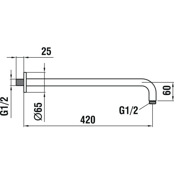 LAUFEN SHOWER PROGRAMME Sprchové rameno nástěnné 420 mm, s kruhovou rozetou, pro kruhovou hlavovou sprchu s dešťovým efektem, PVD inox kartáčovaná oceľ 423, HF960109423001