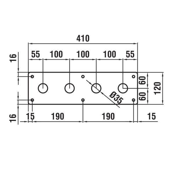 LAUFEN Krycia doska, chróm, pre vaňovú 4-otvorovú batériu, 120 × 410 mm, WI107916100000