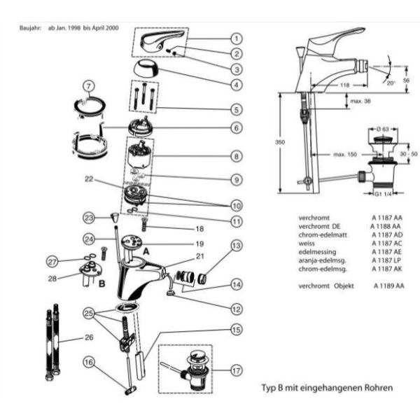 CERAMIX Bidetová batéria s odpadovou garnitúrou a medenými trubkami, A1187AA