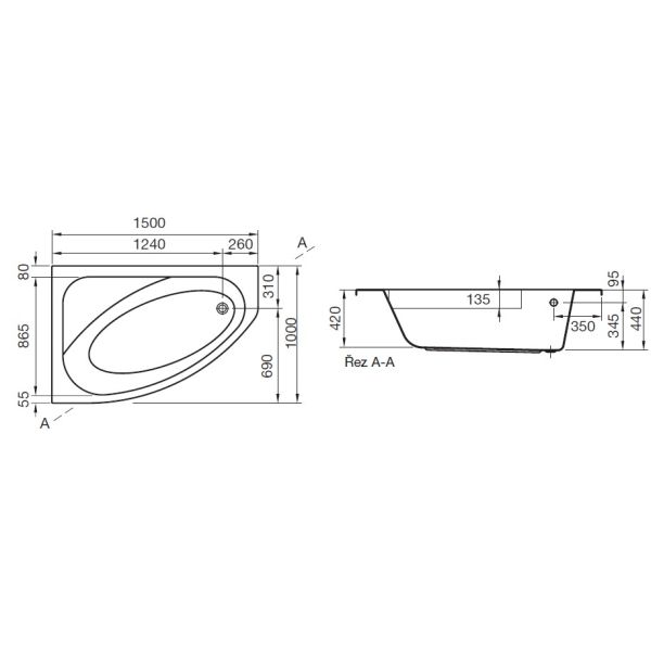 KATJA Vaňa akrylátová asymetrická ľavá 150x100 cm, VG739701