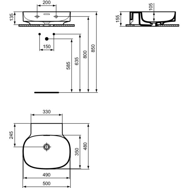 LINDA-X Umývadlo nástenné 5,0x48 cm, bez otvoru pre batériu, T475401