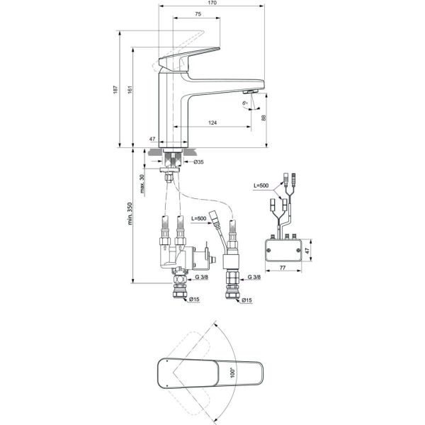 CERAPLAN iX Hybridná umývadlová batéria bez odpadovej garnitúry a flexibilnými hadicami, BD282XG