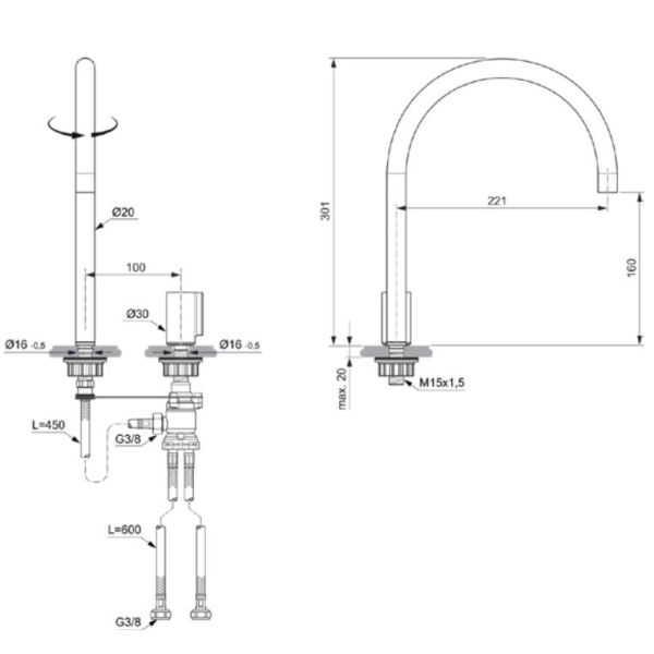 SOLOS Umývadlová batéria 2 otvorová, magnetovo sivá, A7830A5