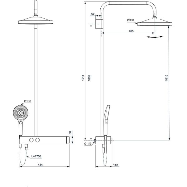 CERATHERM Solos Sprchový systém s termostatickou batériou s poličkou, A7880AA