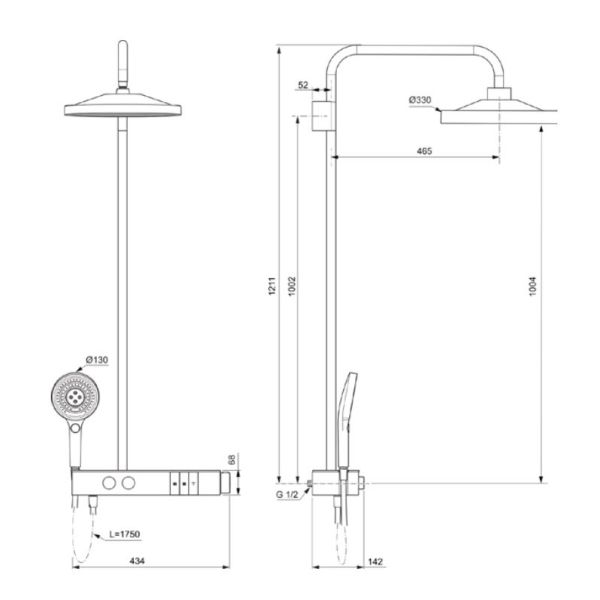 CERATHERM Solos Sprchový systém s LED hlavovou sprchou, s termostatickou batériou, s poličkou, A7883A2