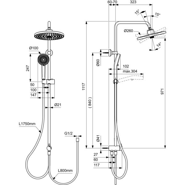 CERATHERM sprchový systém, Alu+,  BD747AA