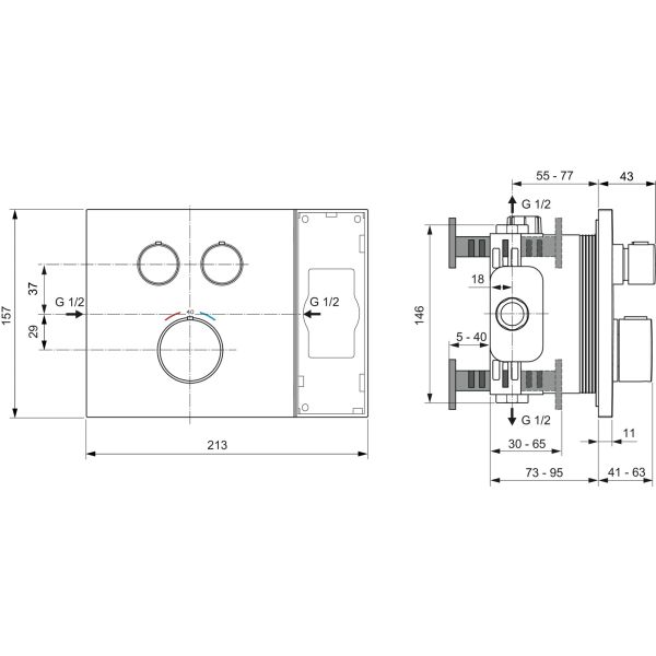 CERATHERM NAVIGO SOLOS Sprchová termostatická podomietková batéria, diel 2 pre 3-funkčnú hlavovú sprchu, A7894AA