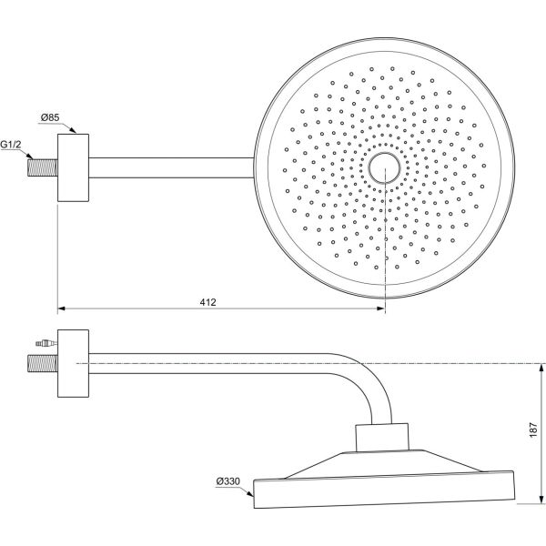 IDEALRAIN SOLOS 1-funkčná hlavová sprcha Ø 330 mm s LED svetlom, s nástenným pripojením, farba povrchu chróm,A7887AA