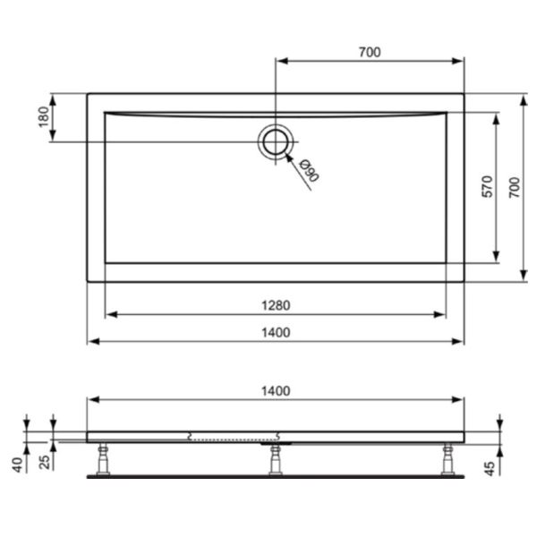 ULTRALIGHT Sprchová vanička akrylátová 140x70x4 cm, K193701