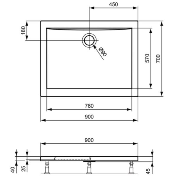 ULTRALIGHT Sprchová vanička akrylátová 90x70x4 cm, K193401