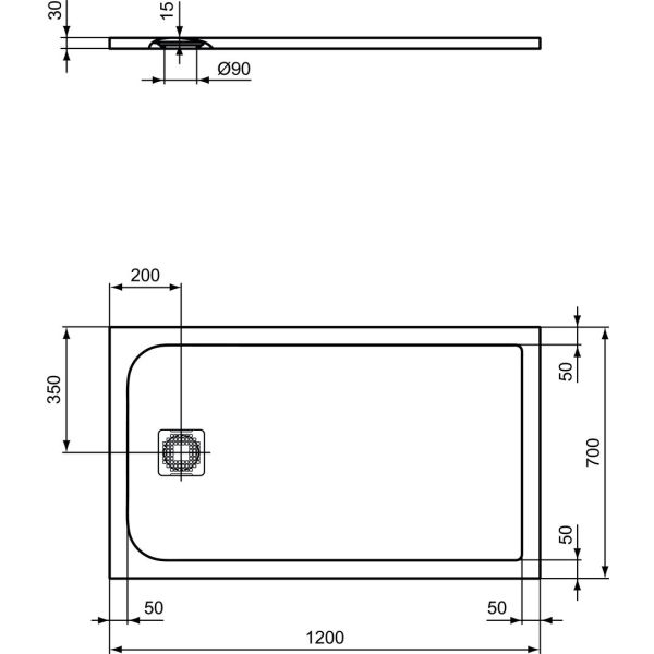 UltraFlat S 120x70x3 cm Sprchová vanička z IdealSolid, K8221FT