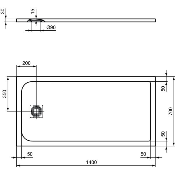 UltraFlat S 140x70x3 cm Sprchová vanička z IdealSolid, K8234FR