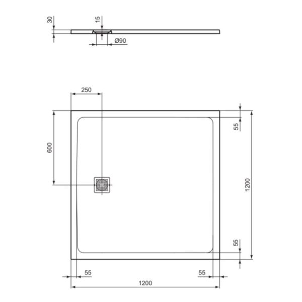 UltraFlat S + 100x100x3 cm Sprchová vanička z IdealSolid, T5608FR