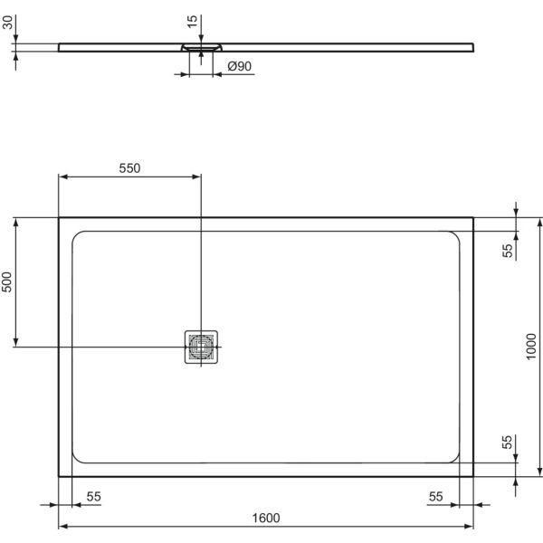 UltraFlat S + 160x90x3 cm Sprchová vanička z IdealSolid, T5601FR