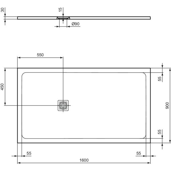 UltraFlat S + 160x90x3 cm Sprchová vanička z IdealSolid, T5601FT