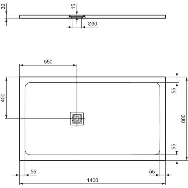 UltraFlat S + 140x80x3 cm Sprchová vanička z IdealSolid, T5599FR