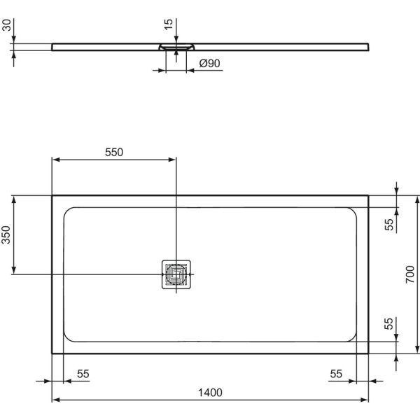 UltraFlat S + 140x70x3 cm Sprchová vanička z IdealSolid, T5613FS