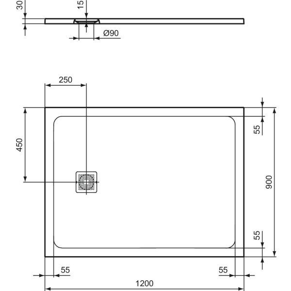 UltraFlat S + 120x90x3 cm Sprchová vanička z IdealSolid, T5595FS