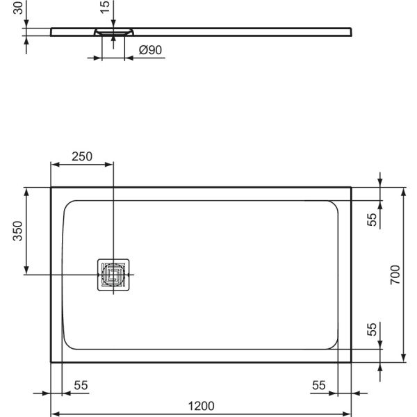 UltraFlat S + 120x70x3 cm Sprchová vanička z IdealSolid, T5603FR