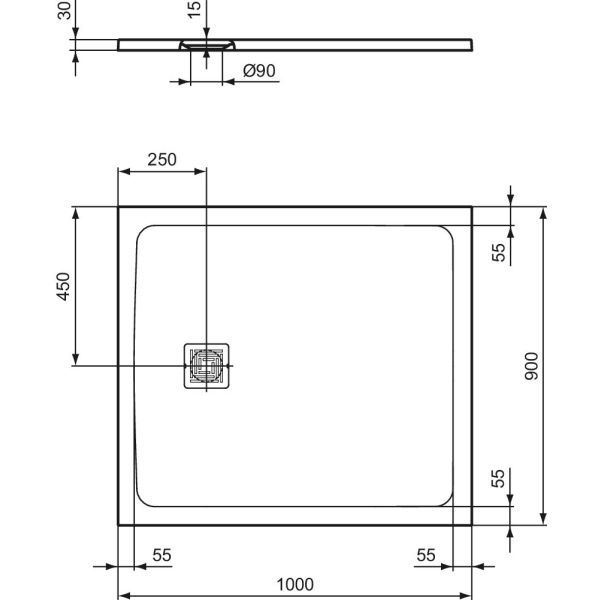 UltraFlat S + 100x90x3 cm Sprchová vanička z IdealSolid, T5607FR