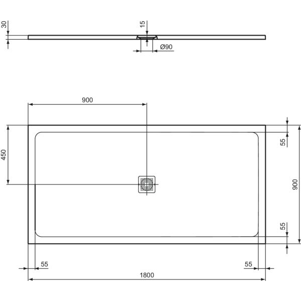 UltraFlat S + 180x90x3 cm Sprchová vanička z IdealSolid, T5609FV