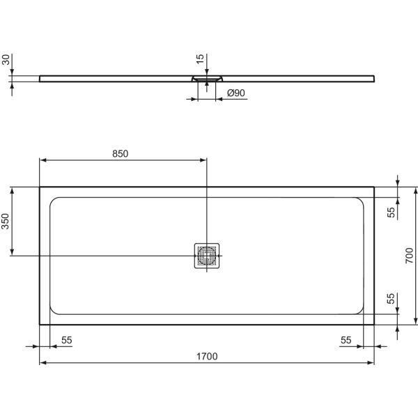 UltraFlat S + 170x70x3 cm Sprchová vanička z IdealSolid, T5614FR
