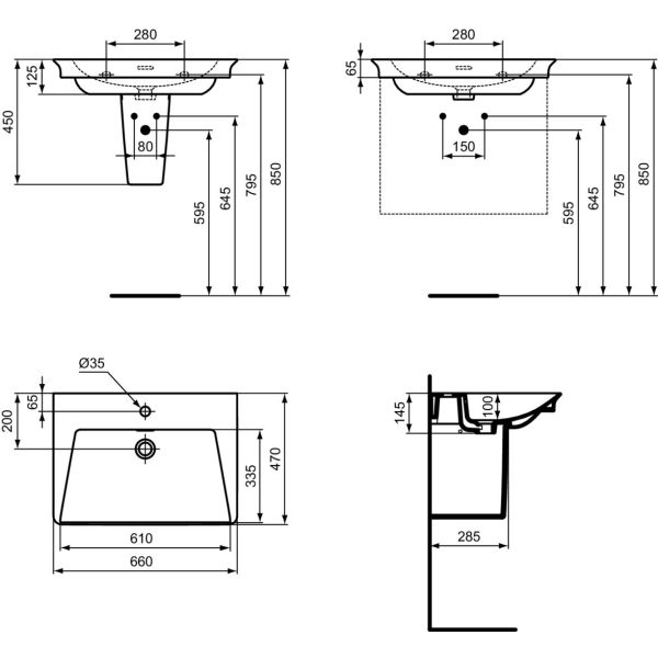 LA DOLCE VITA Umývadlo 66x47 cm, s otvorom pre batériu, farba biela lesklá, s prepadovým otvorom, E264401
