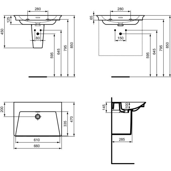 LA DOLCE VITA Umývadlo 66x47 cm, bez otvoru pre batériu, farba biela lesklá, s prepadovým otvorom, E270001