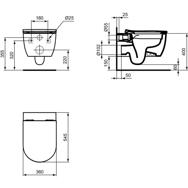 CONCA  Blend Curve WC závesné RimLS+ 55x36 cm, T465501